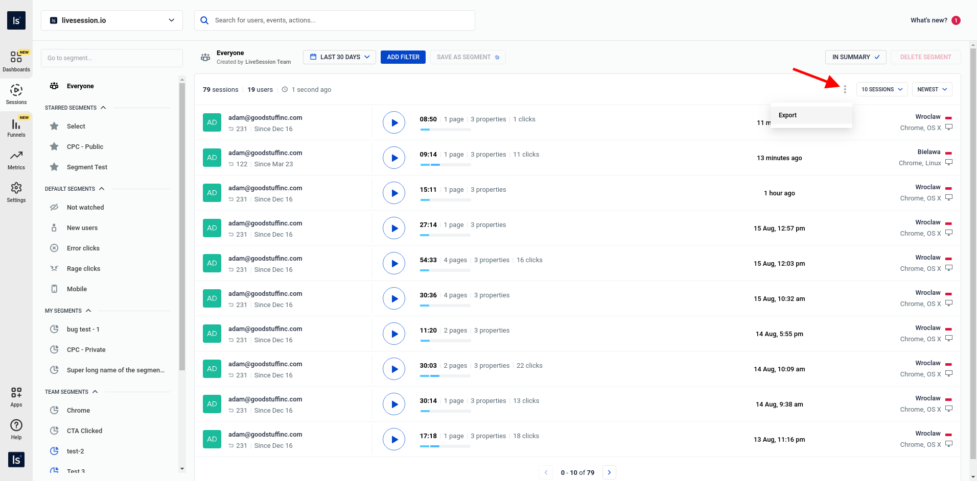 How to export data from dashboard