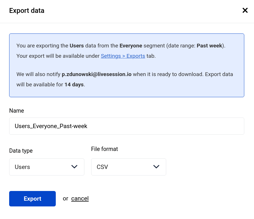 Choose export options like name, data type and file format