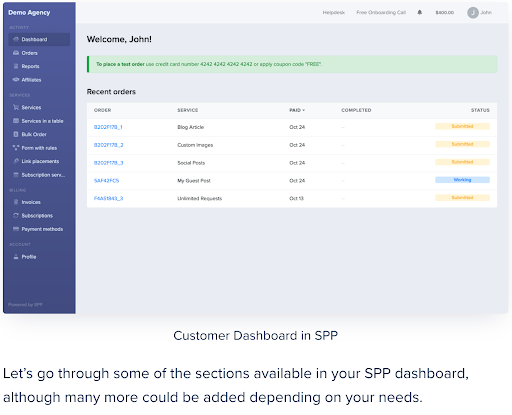 Customer Dashboard in SPP