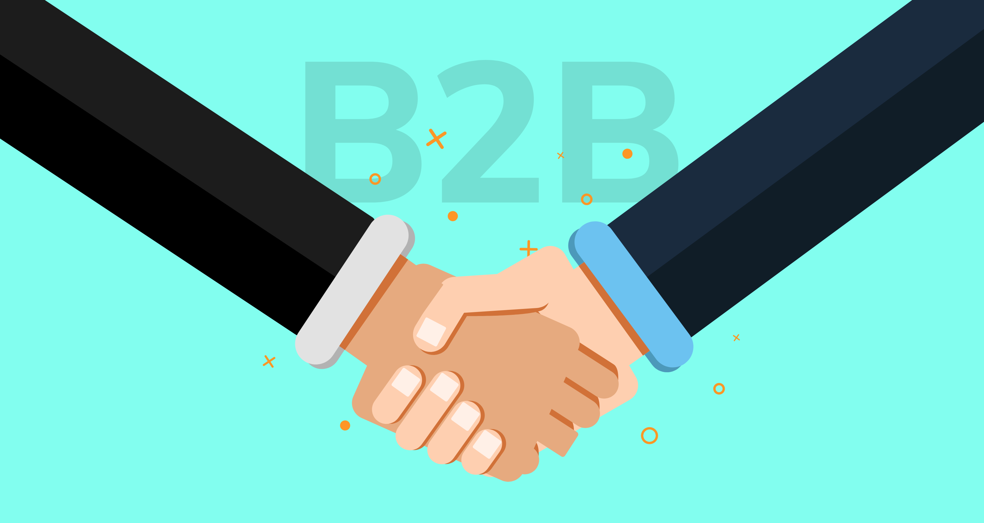 B2B customers, an illustration of shaking hands.