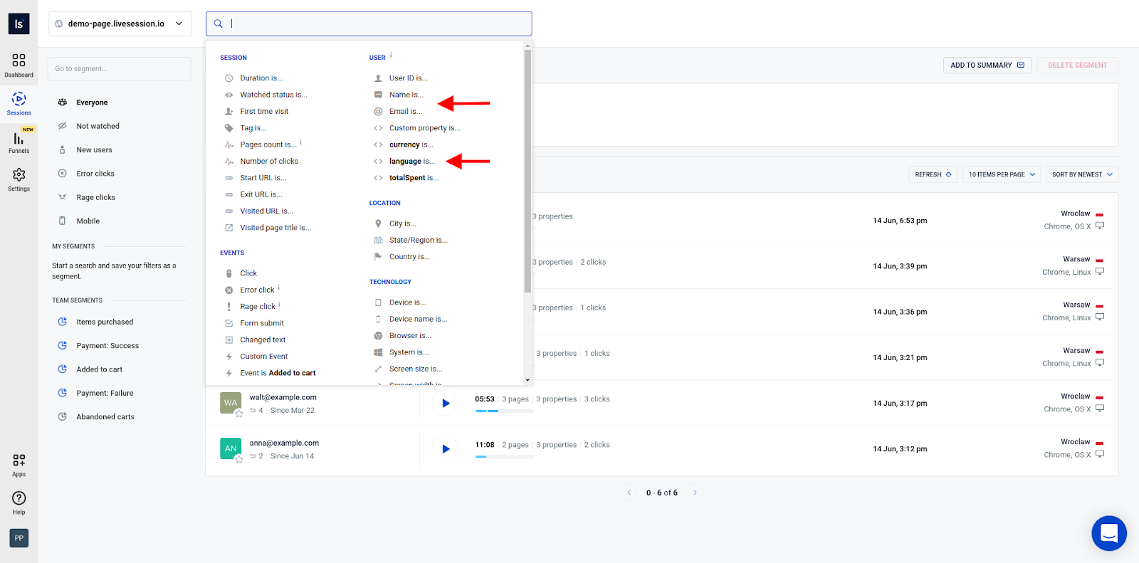 Adding custom properties and identify users