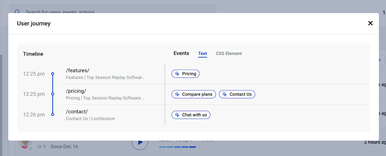 User journey - modal