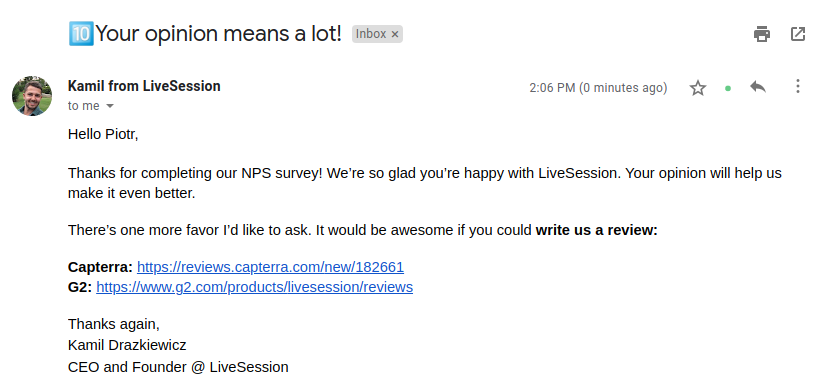 LiveSession Email - opinion