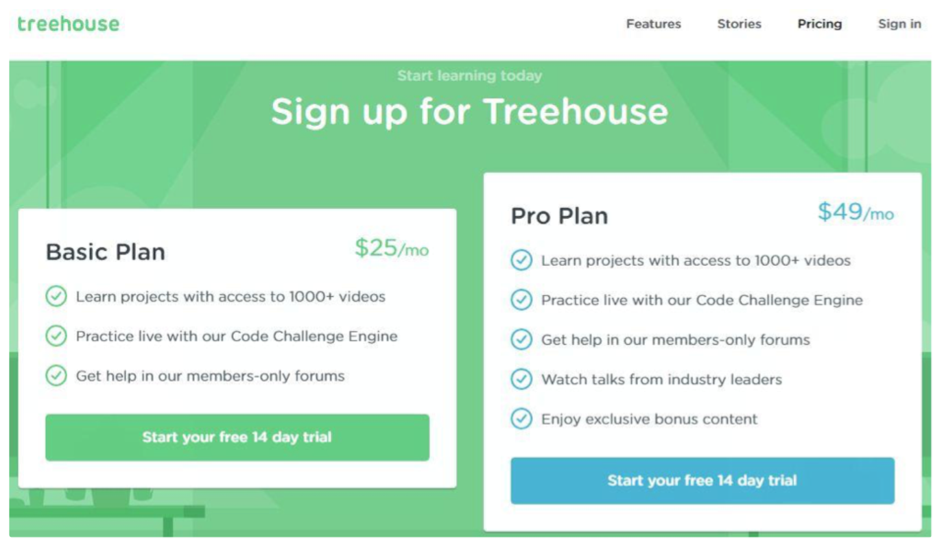 Treehouse signup page