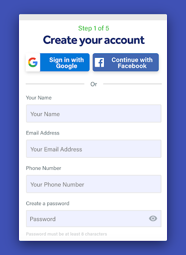 create account form