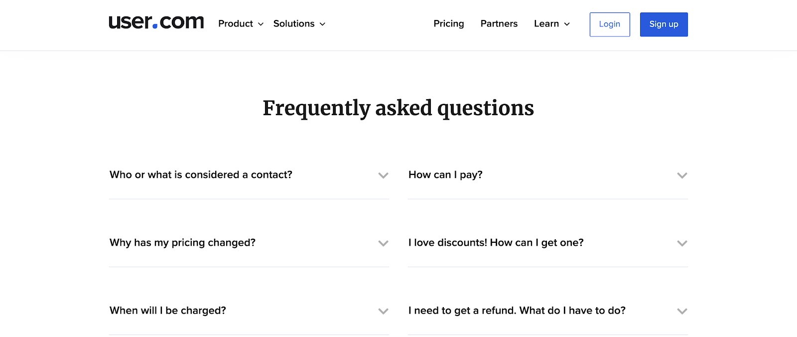 user.com FAQ page